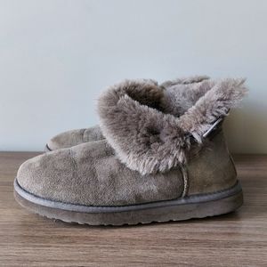 UGG Baily womens 10 grey gray single button sheepskin suede boot